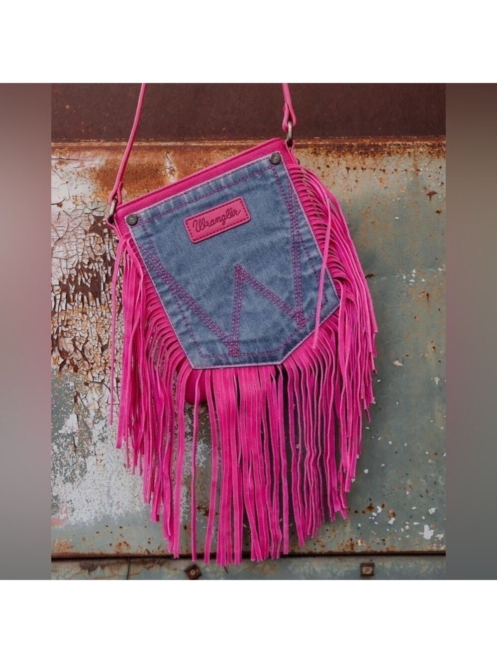 NWT Wrangler Denim Jean Pocket Crossbody Bag in Pink